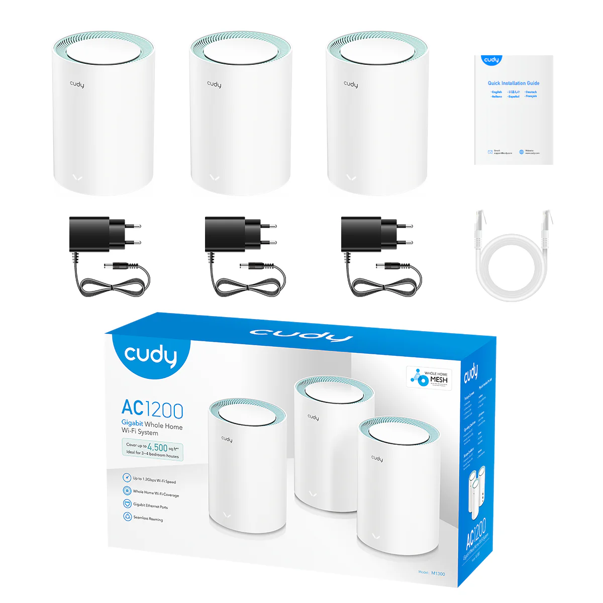 Cudy M1300 Ac1200 1200Mbps Gigabit Whole Home Mesh Wifi Router (3 Pack) B