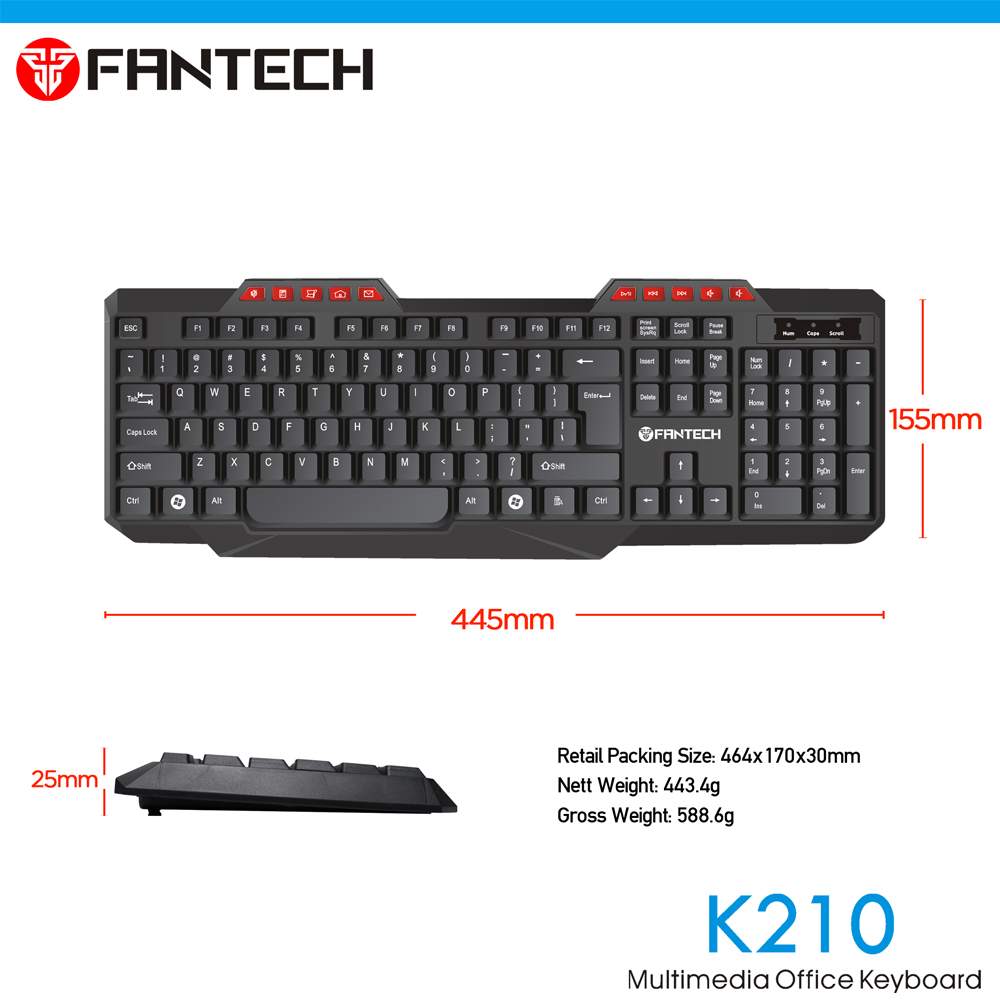 Fantech K 210 Usb Wired Multimedia Office Keyboard A