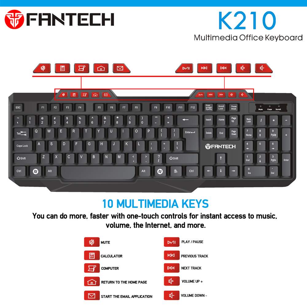 Fantech K 210 Usb Wired Multimedia Office Keyboard D