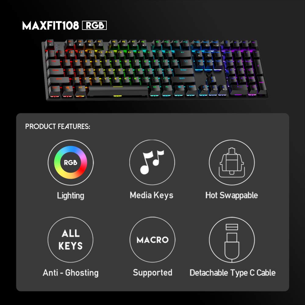 Fantech Maxfit108 Mk855 Rgb Usb Wired Mechanical Gaming Keyboard B