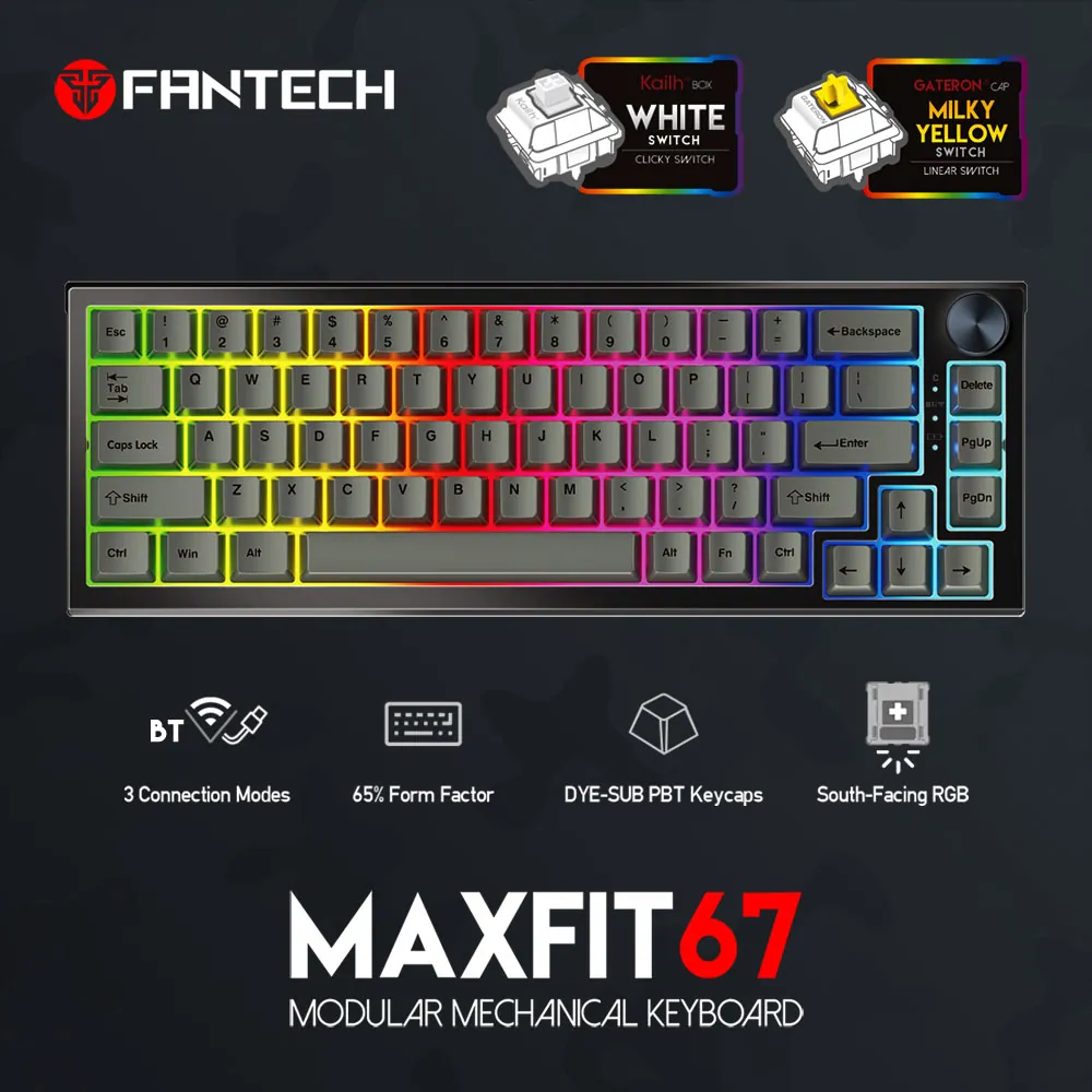 Fantech Maxfit67 Mk858 Bluetooth White Rgb Gaming Keyboard A