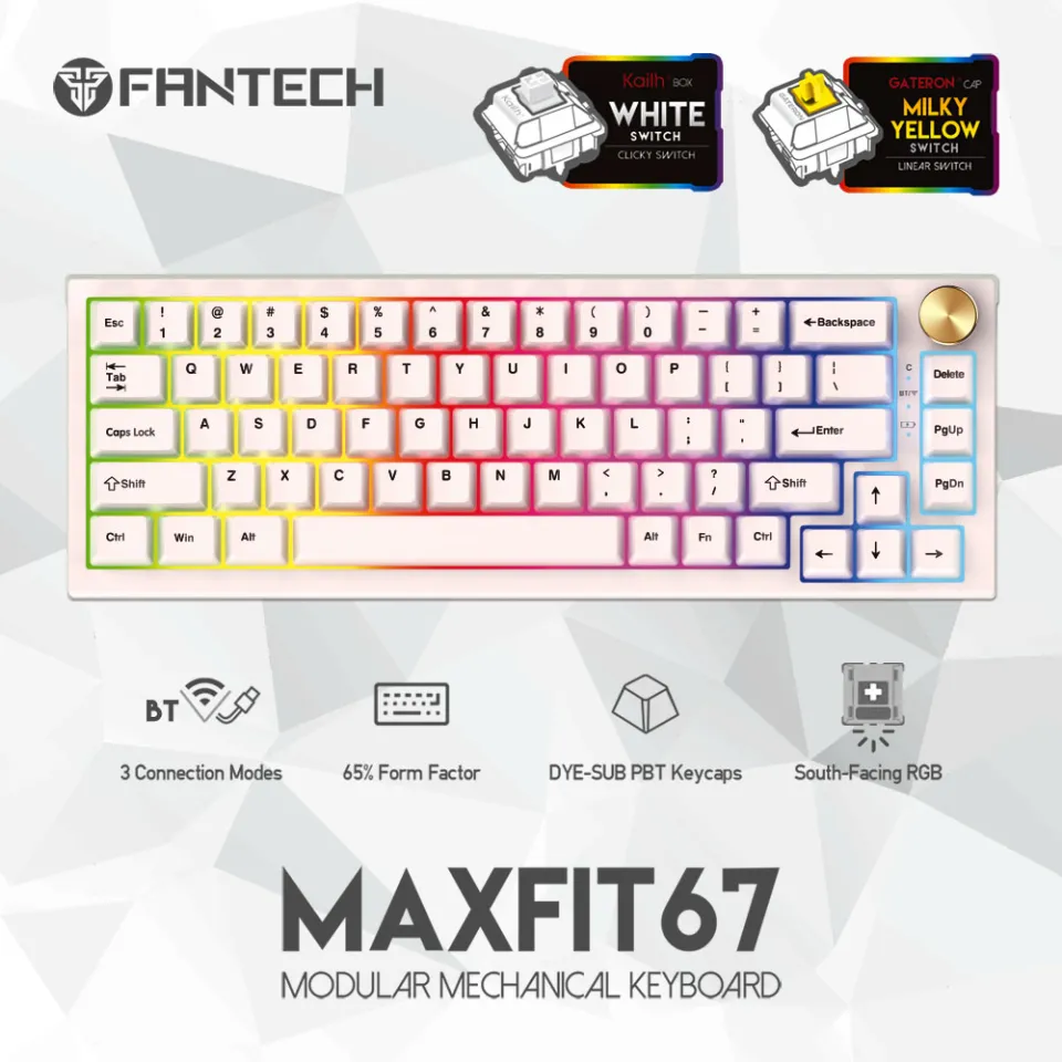 Fantech Maxfit67 Mk858 Bluetooth White Rgb Gaming Keyboard B