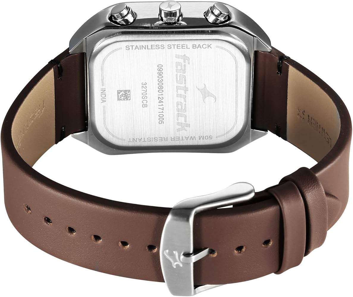 Fastrack 3270Sl04 Fleek Quartz Multifunction Grey Dial Leather Strap Watch A