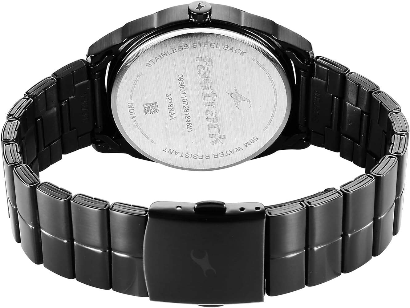 Fastrack 3273Nm01 Quartz Analog Black Dial Black Stainless Steel Strap Watch A