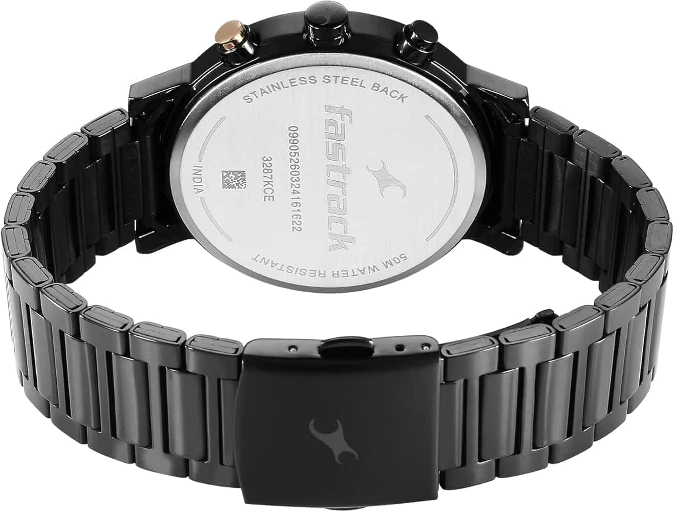 Fastrack 3287Km06 Tick Tock Quartz Analog Black Dial With Black Stainless Steel Strap Watch A