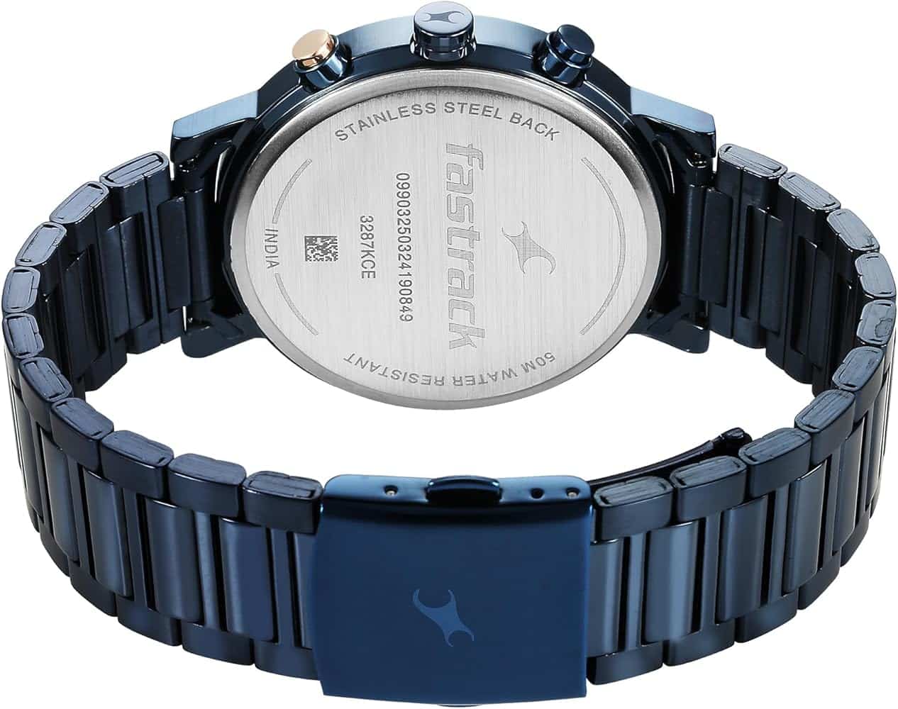 Fastrack 3287Km08 Tick Tock Quartz Analog Blue Dial With Blue Stainless Steel Strap Watch B