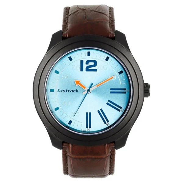 Fastrack NP3198AL02 Road Trip Quartz Analog Blue Dial Leather Strap Watch