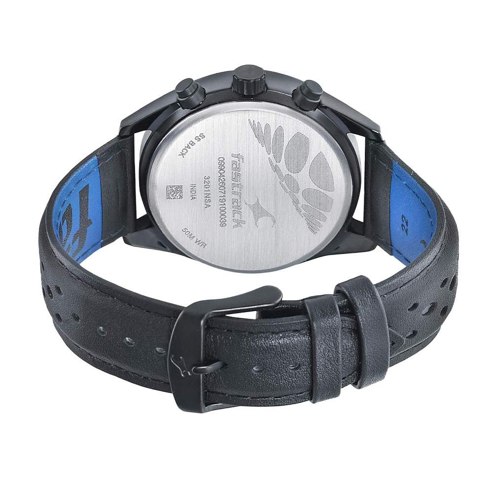 Fastrack Np3201Nl01 Space Rover Quartz Multifunction Blue Dial Leather Strap Watch A