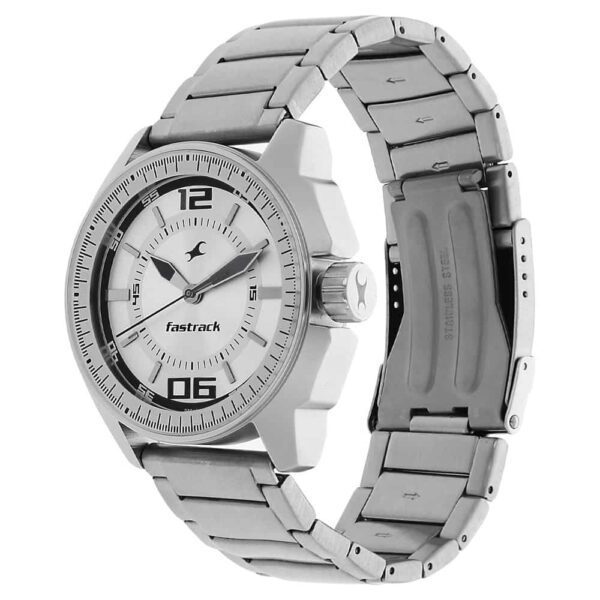 Fastrack NR3089SM01 Quartz Analog Silver Dial Metal Strap Watch for Guys