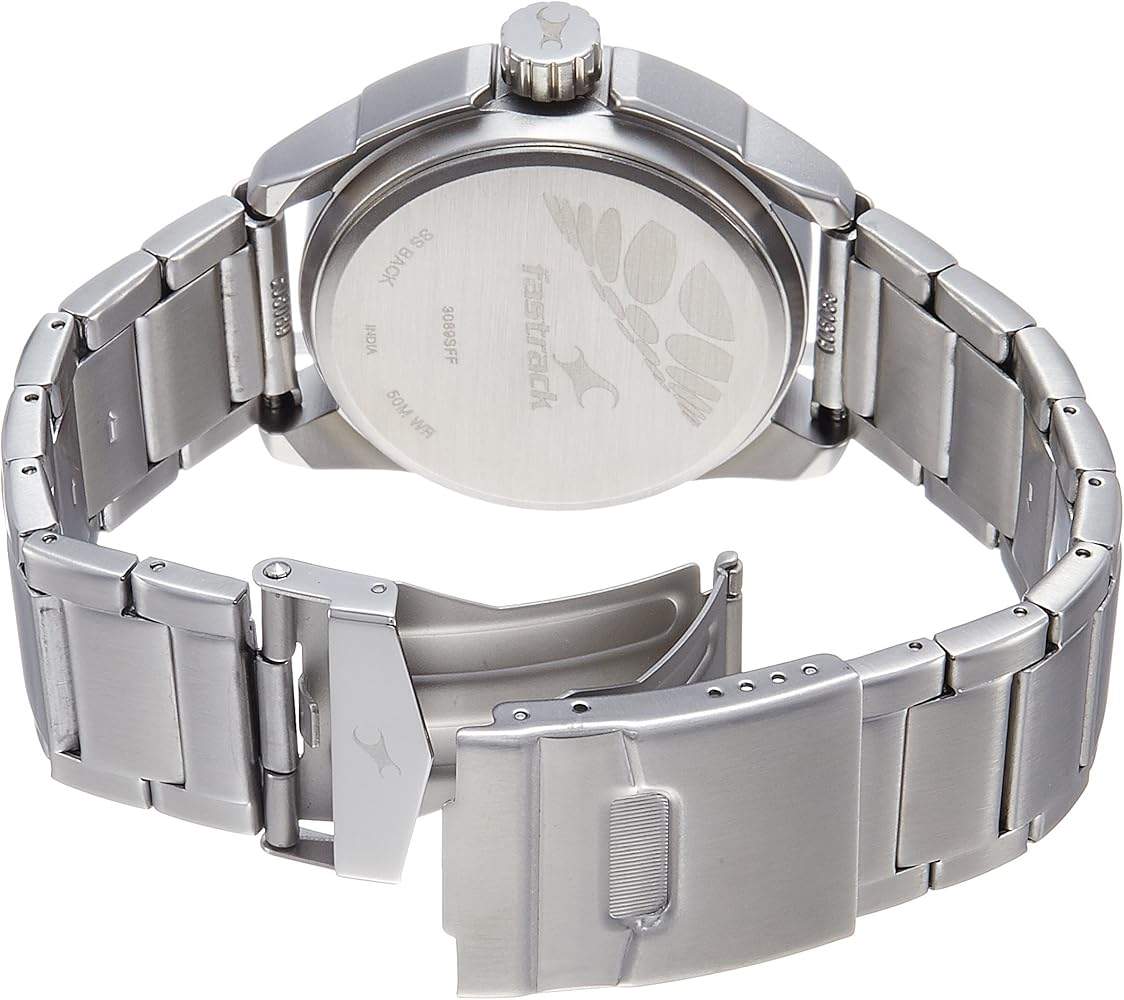 Fastrack Nr3089Sm01 Quartz Analog Silver Dial Metal Strap Watch For Guys A