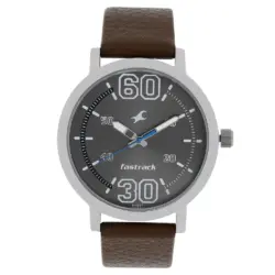Fastrack NR38052SL03 Fundamentals Quartz Analog Grey Dial Leather Strap Watch