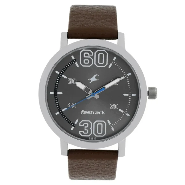 Fastrack NR38052SL03 Fundamentals Quartz Analog Grey Dial Leather Strap Watch