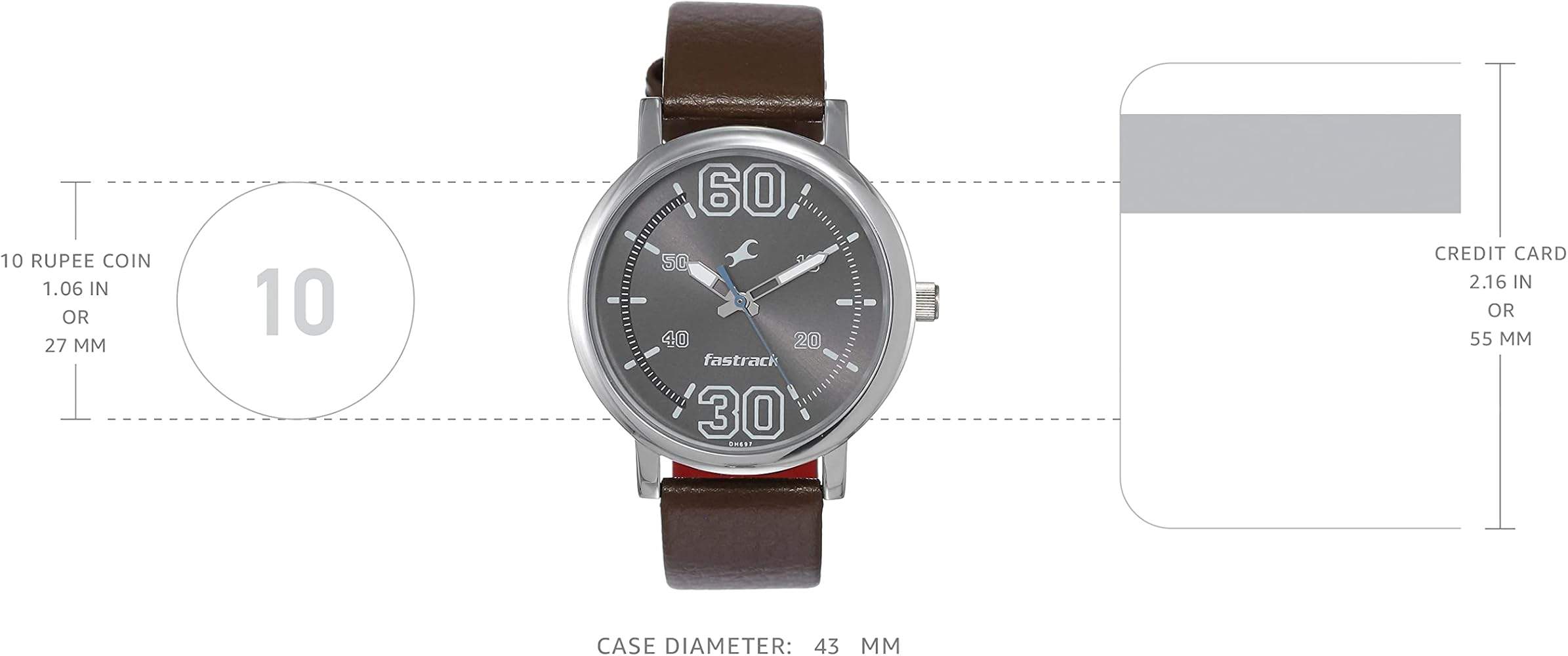 Fastrack Nr38052Sl03 Fundamentals Quartz Analog Grey Dial Leather Strap Watch B