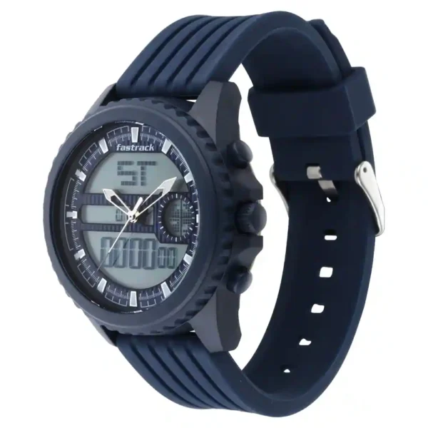 Fastrack NR38064PP03 Streetwear Quartz Analog Digital Black Dial PU Strap Watch a