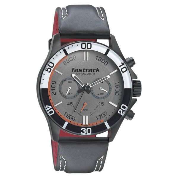 Fastrack NS3072NL01 Hitlist Quartz Chronograph Grey Dial Leather Strap Watch for Guys