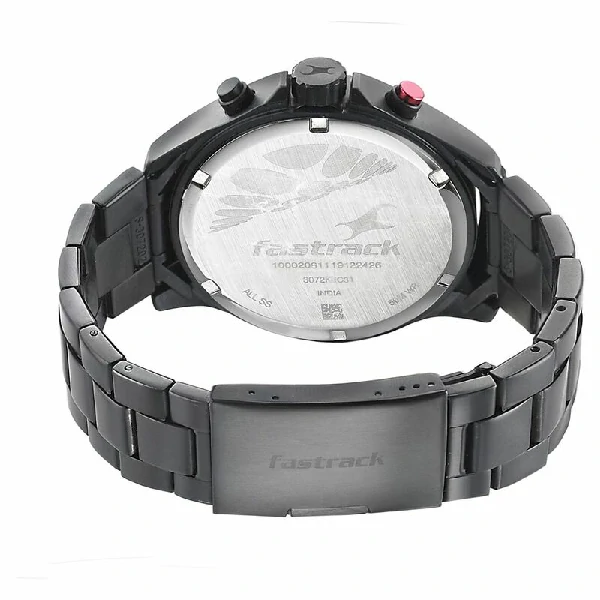 Fastrack Ns3072Nm01 Hitlist Quartz Chronograph Black Dial Stainless Steel Strap Watch For Guys C