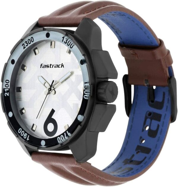 Fastrack Ns3084Nl04 Hitlist Quartz Analog White Dial Leather Strap Watch