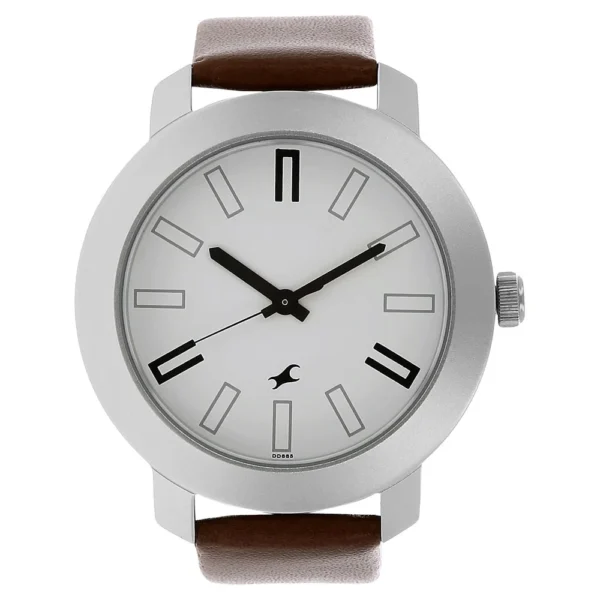 Fastrack NS3120SL01 Quartz Analog White Dial Leather Strap Watch