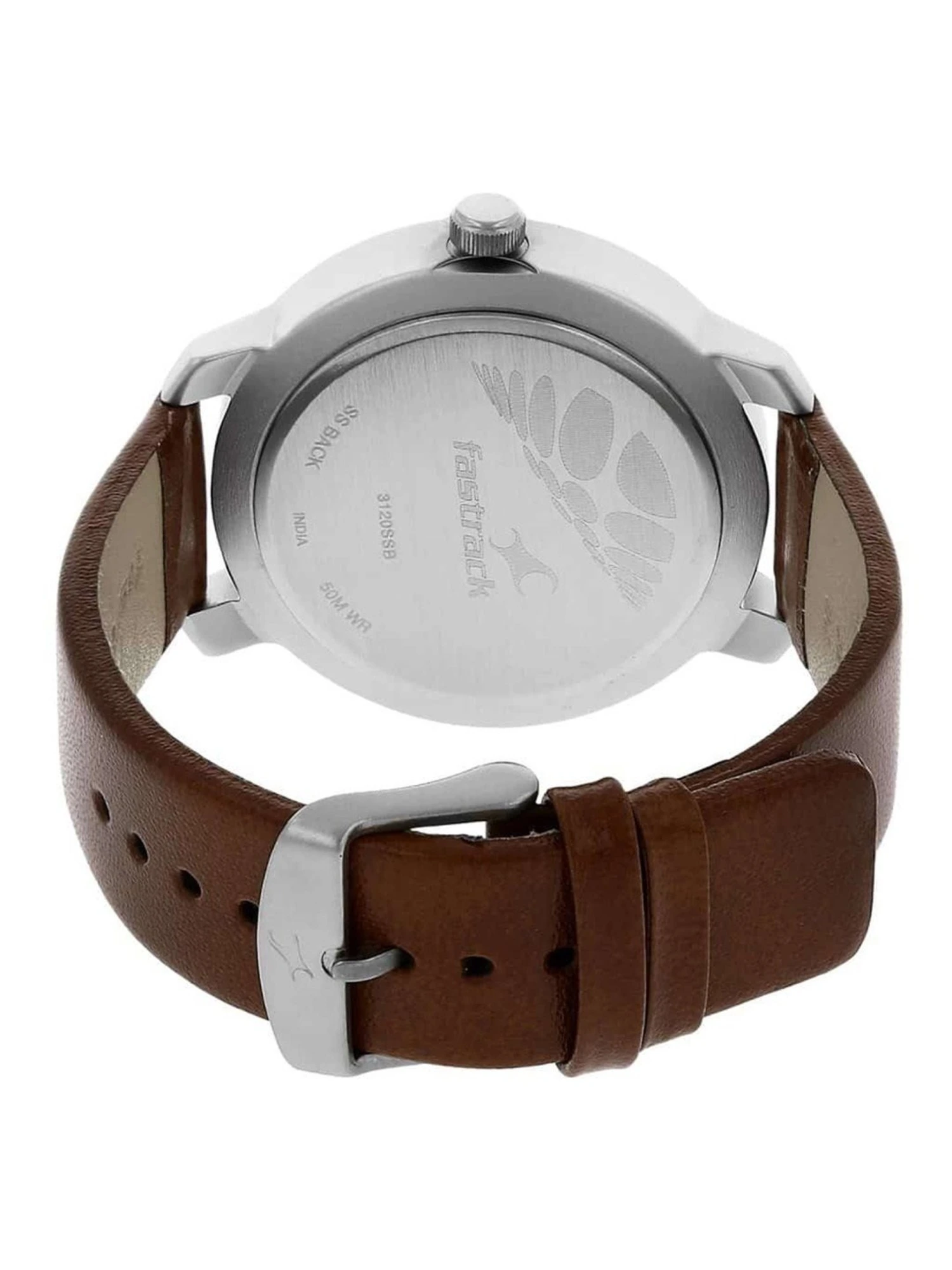 Fastrack Ns3120Sl01 Quartz Analog White Dial Leather Strap Watch C