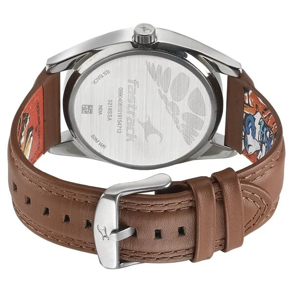 Fastrack Ns3218Sl01 Go Skate Quartz Analog With Date Brown Dial Leather Strap Watch C