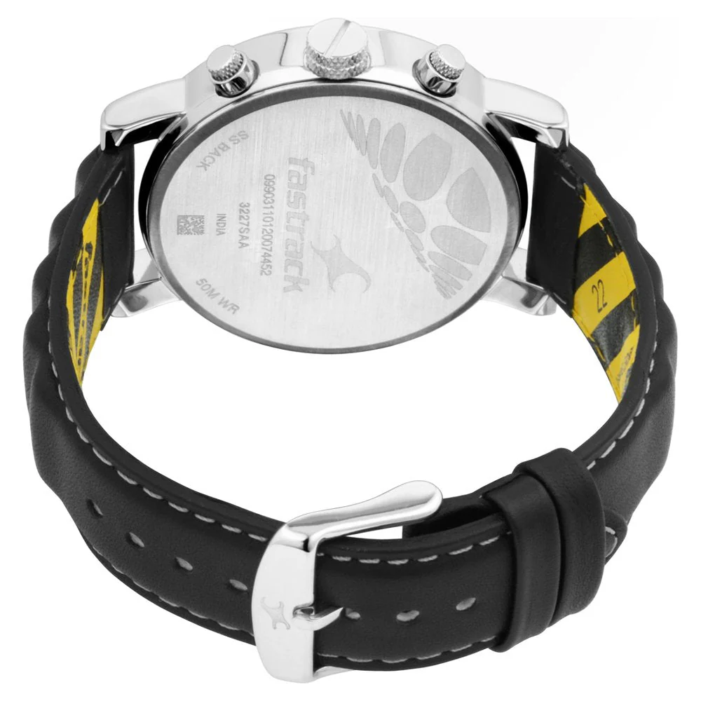 Fastrack Ns3227Sl01 Fastfit Quartz Multifunction Black Dial Leather Strap Watch A