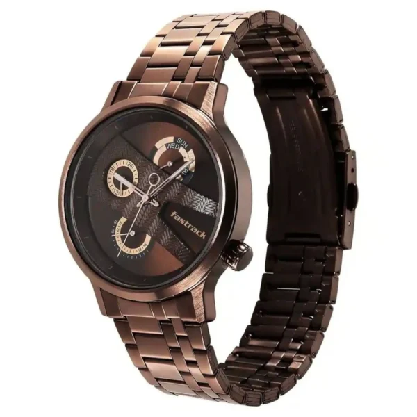 Fastrack NS3301QM01 Exuberant Quartz Multifunction Brown Dial Stainless Steel Strap Watch