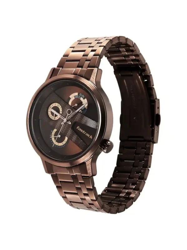 Fastrack Ns3301Qm01 Exuberant Quartz Multifunction Brown Dial Stainless Steel Strap Watch