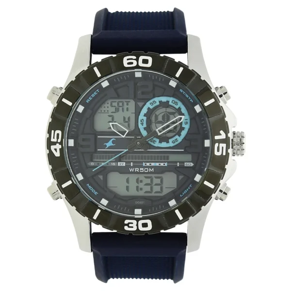 Fastrack NS38035SP02 Quartz Analog Digital Grey Dial Silicone Strap Watch for Guys