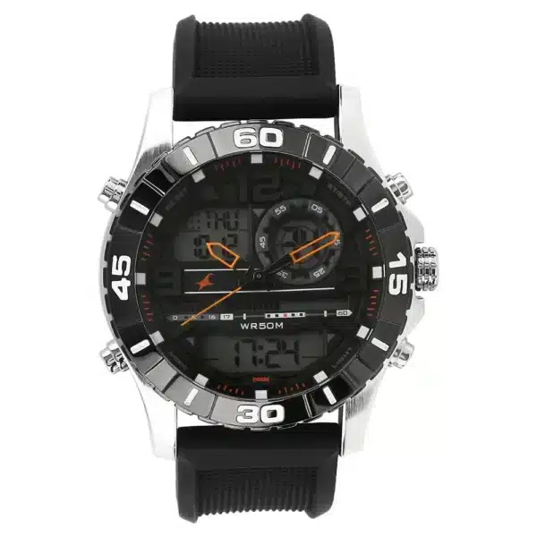 Fastrack NS38035SP03 Quartz Analog Digital Black Dial Silicone Strap Watch for Guys