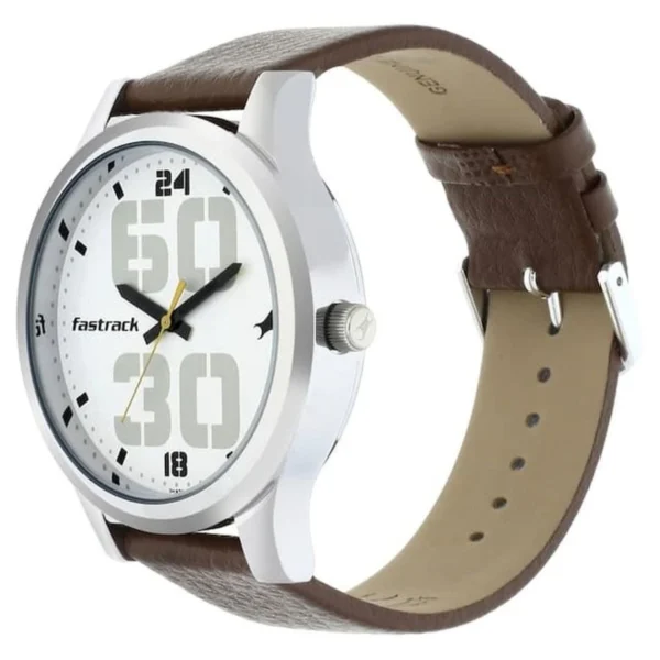 Fastrack NS38051SL06 Bold Quartz Analog White Dial Leather Strap Watch for Guys