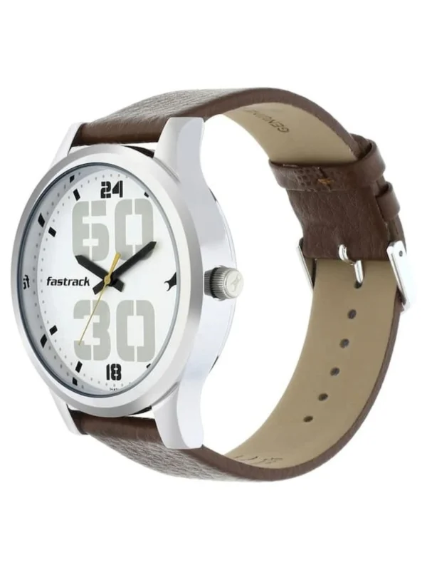 Fastrack Ns38051Sl06 Bold Quartz Analog White Dial Leather Strap Watch For Guys