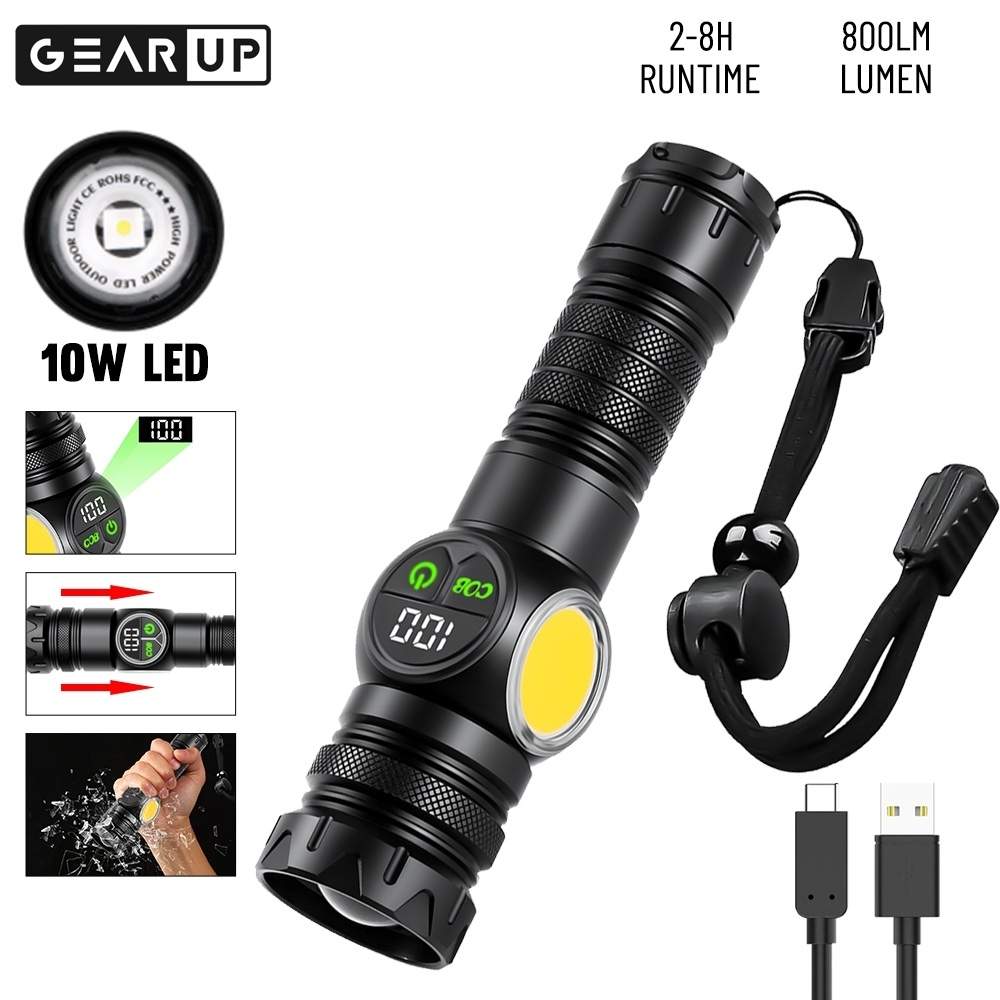 Gearup K60 Rechargeable Flashlight 10W Cob + Led Torchlight B