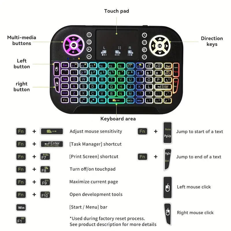 Gearup Mk20 Wireless Dual Mode Rgb Backlit Rechargeable Mini Portable Keyboard With Touchpad D