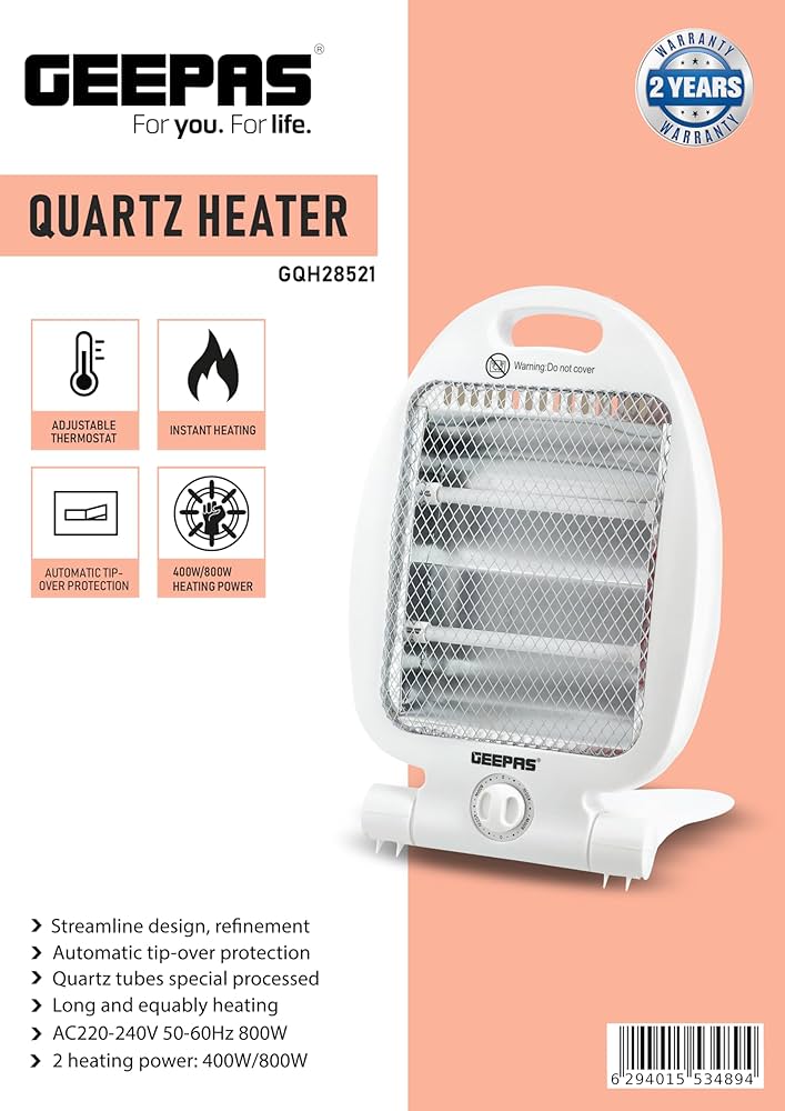 Geepas Gqh28521 Quartz Heater, Adjustable Thermostat A