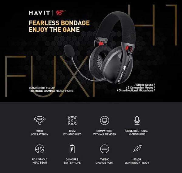 Havit Gamenote Fuxi H1 Over Ear Tri Mode Bluetooth Gaming Headphone B