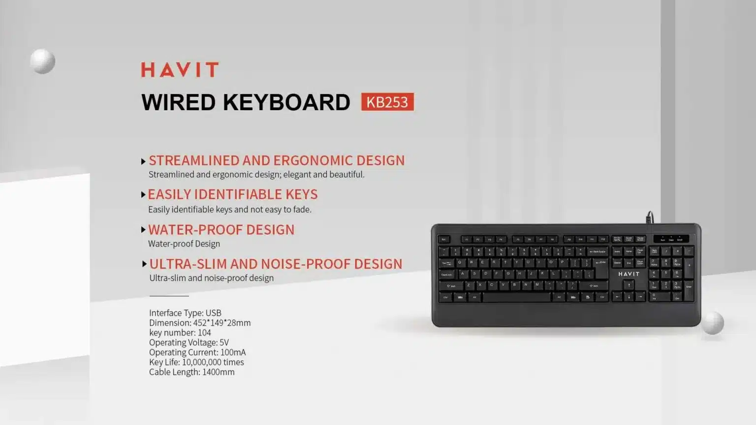 Havit Kb253 Wired Exquisite Keyboard With Bangla B