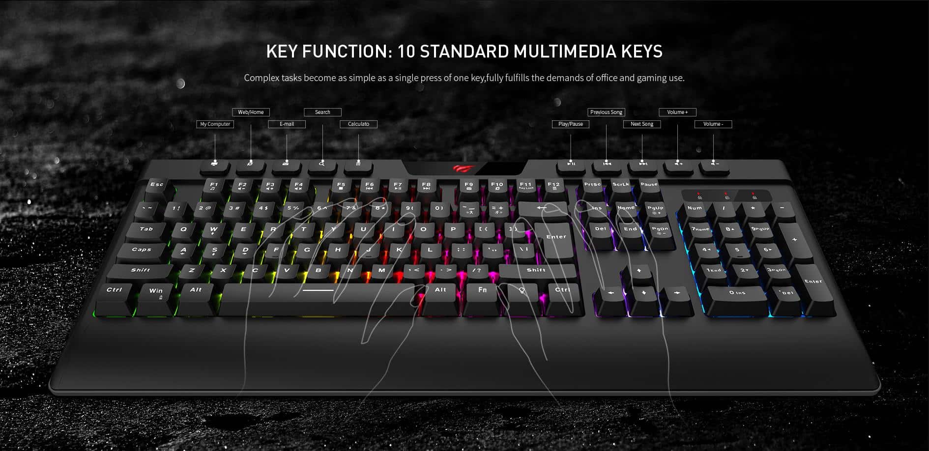 Havit Kb487L Usb Multi Function Backlit Gaming Keyboard With Bangla D