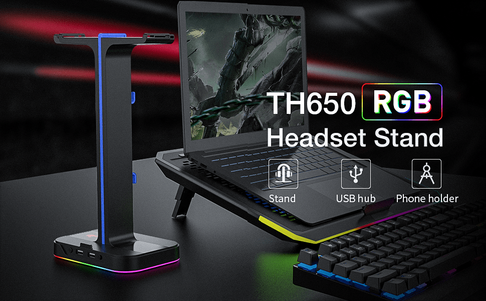 Havit Th650 Rgb Headset Stand With Dual Hanger &Amp; 2 Usb Ports A