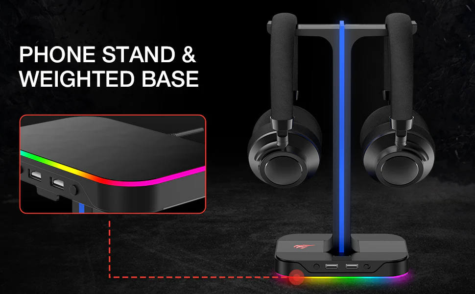 Havit Th650 Rgb Headset Stand With Dual Hanger &Amp; 2 Usb Ports B