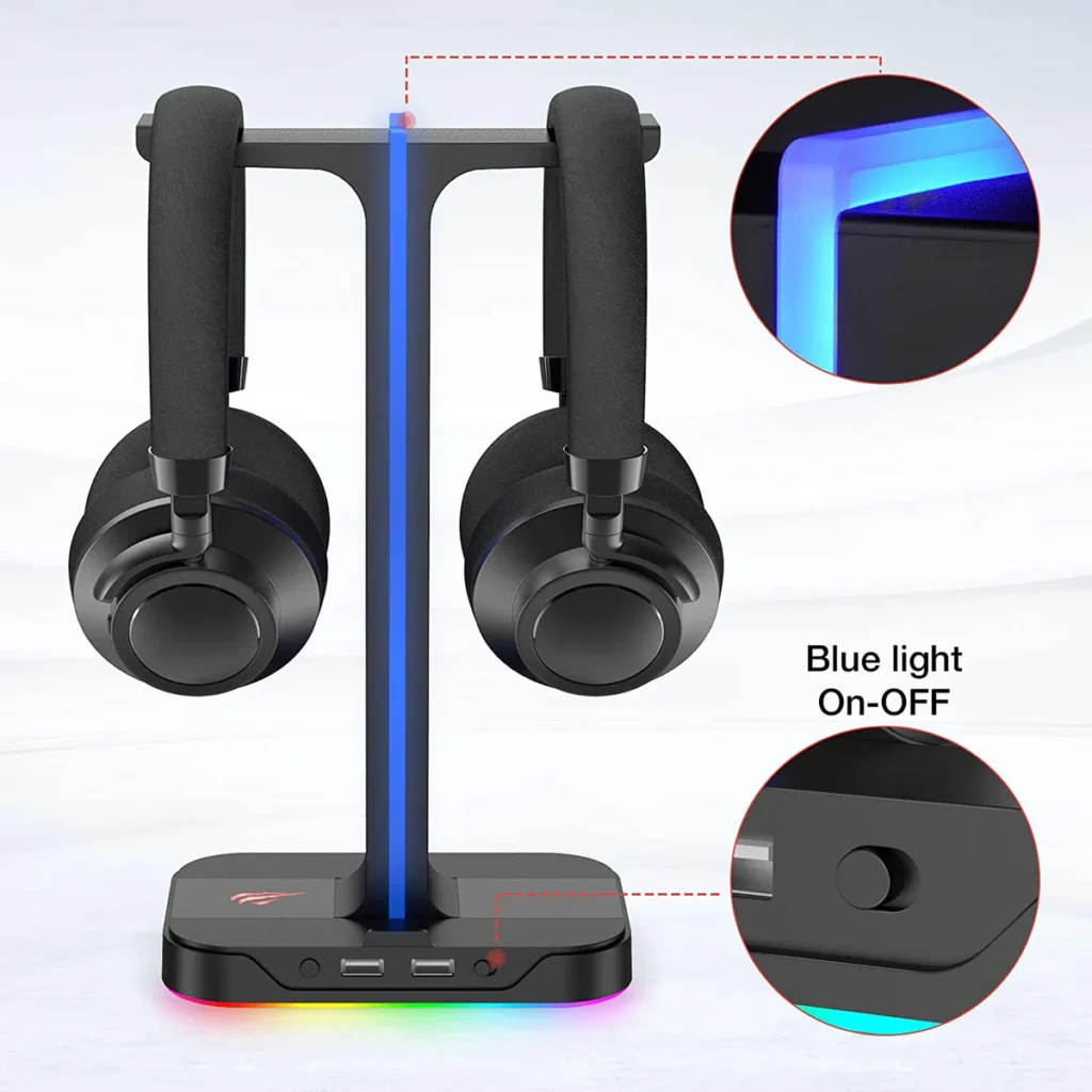 Havit Th650 Rgb Headset Stand With Dual Hanger &Amp; 2 Usb Ports F