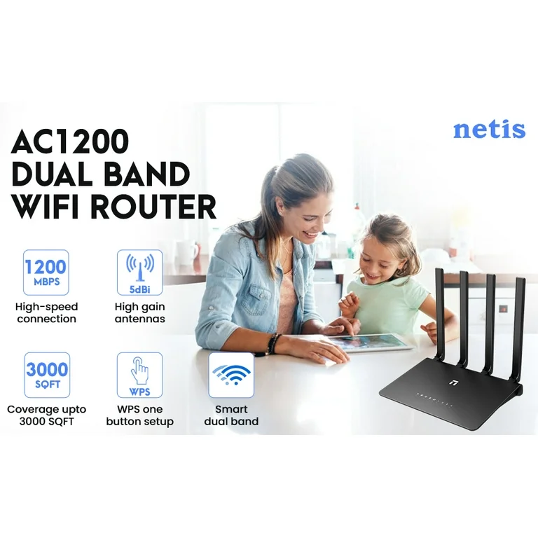 Netis N2 Ac1200 Dual Band 4 Antenna Gigabit Router, Access Point, Repeater F