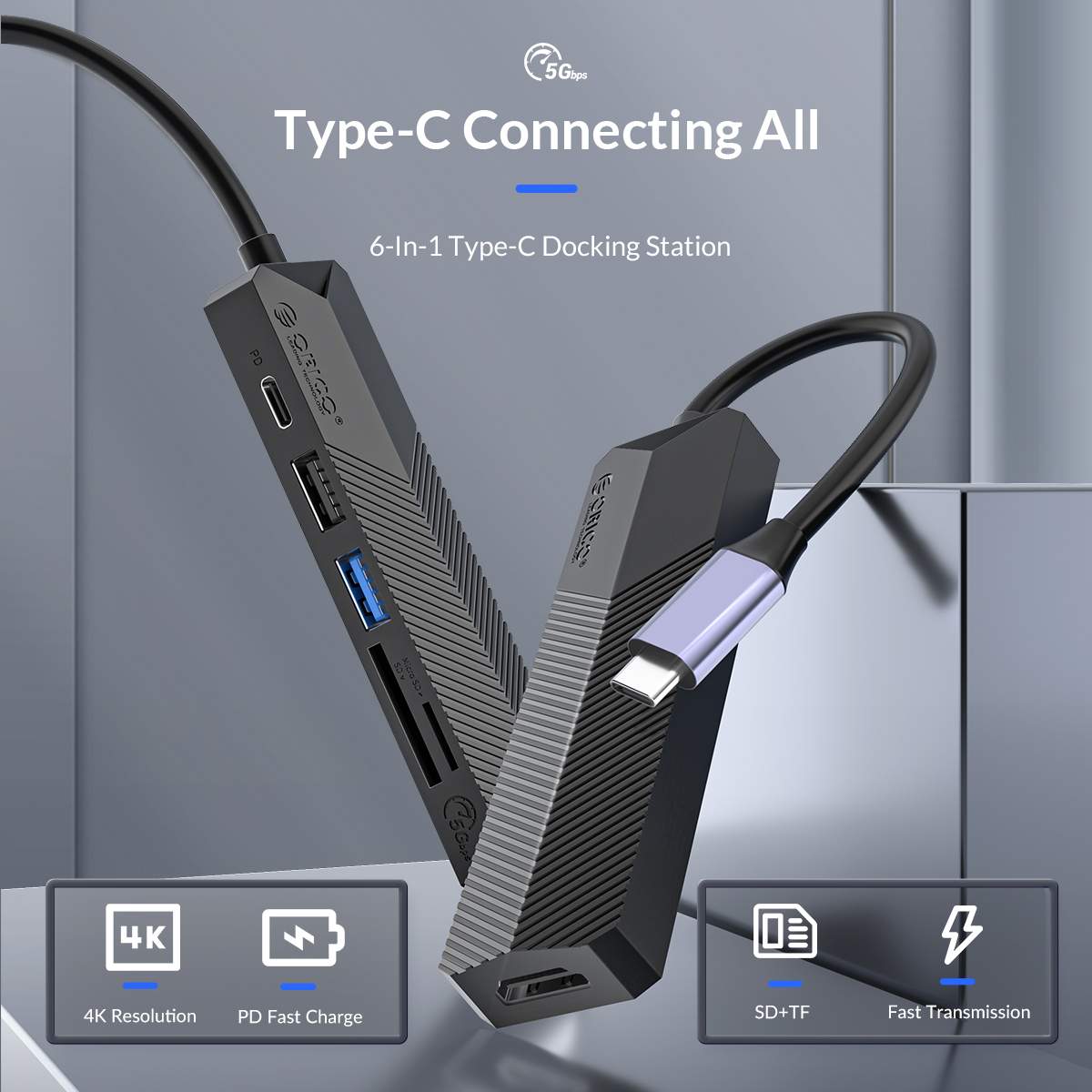 Orico Mdk 5P Type C 5 In 1 Multifunctional Docking Station A