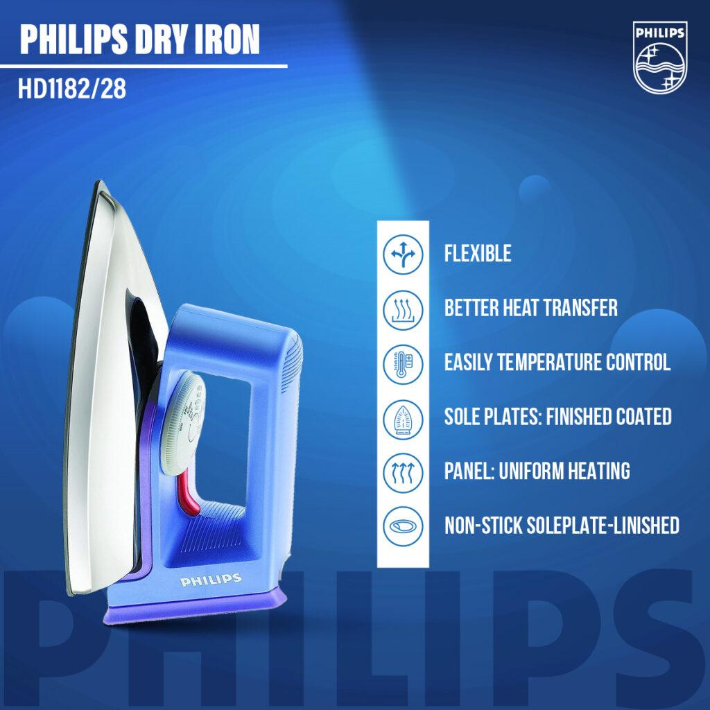 Philips Hd1182 1000 Watt Teflon Coating Dry Iron B