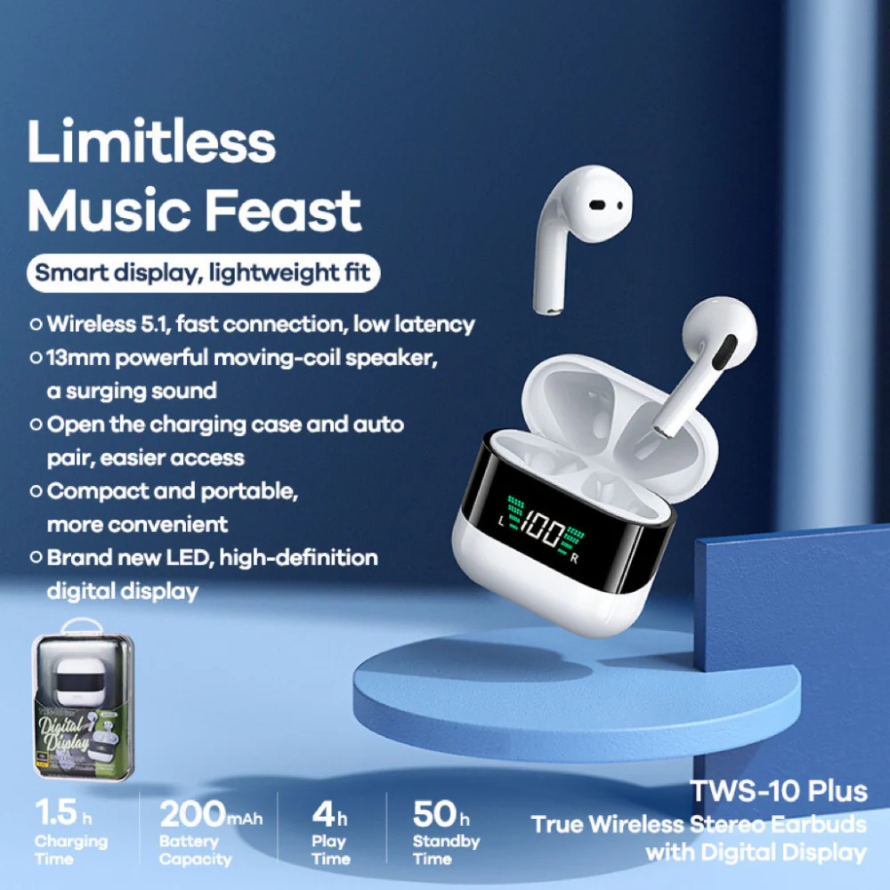 Remax Tws 10 Plus Bluetooth Earphones With Digital Display D