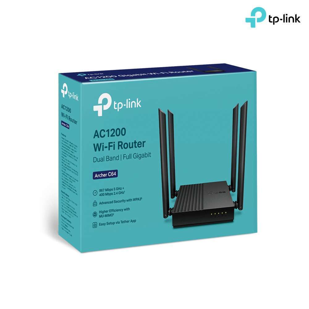 Tp Link Archer C64 Ac1200 1200Mbps Dual Band Wireless Mu Mimo Gigabit Wifi Router A