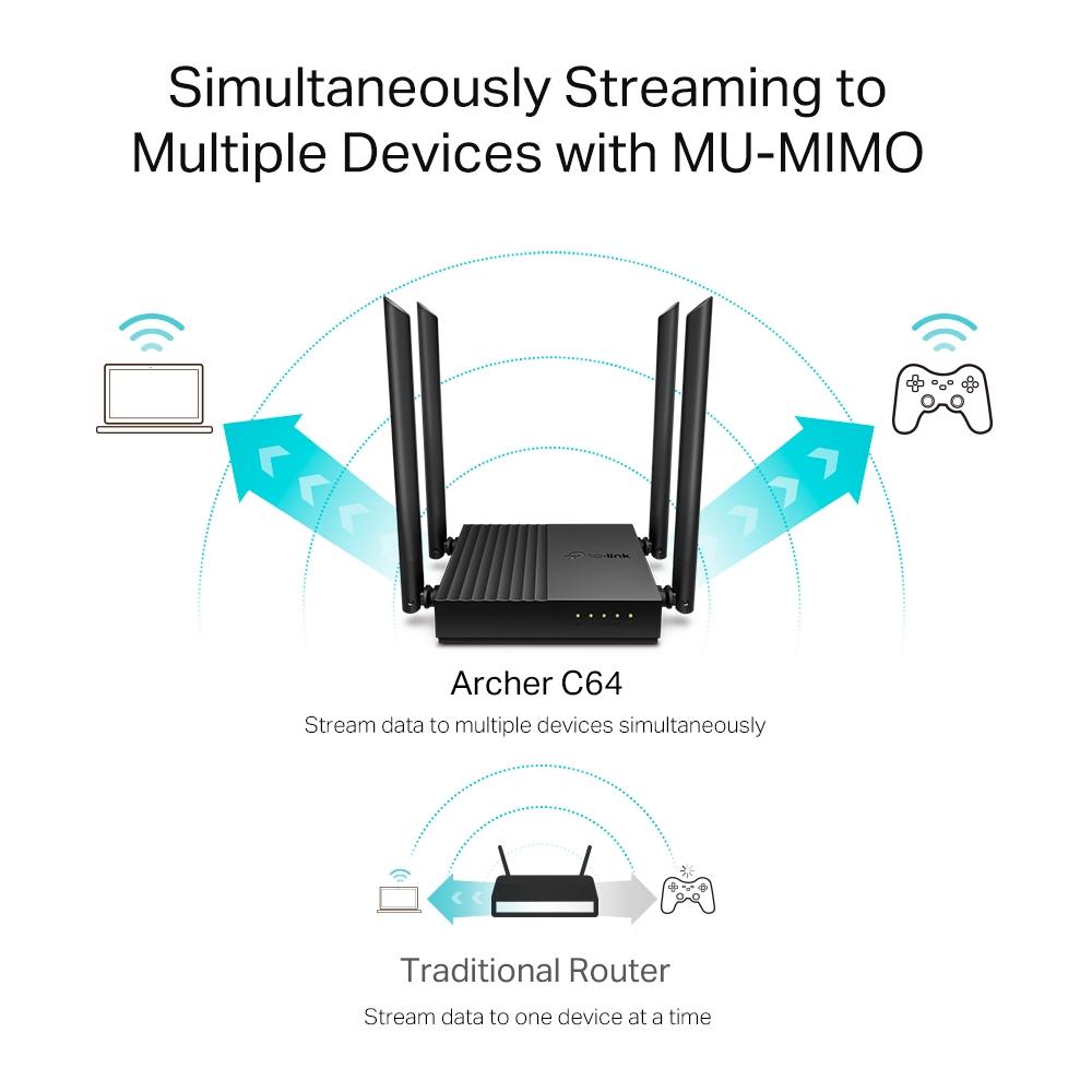 Tp Link Archer C64 Ac1200 1200Mbps Dual Band Wireless Mu Mimo Gigabit Wifi Router D