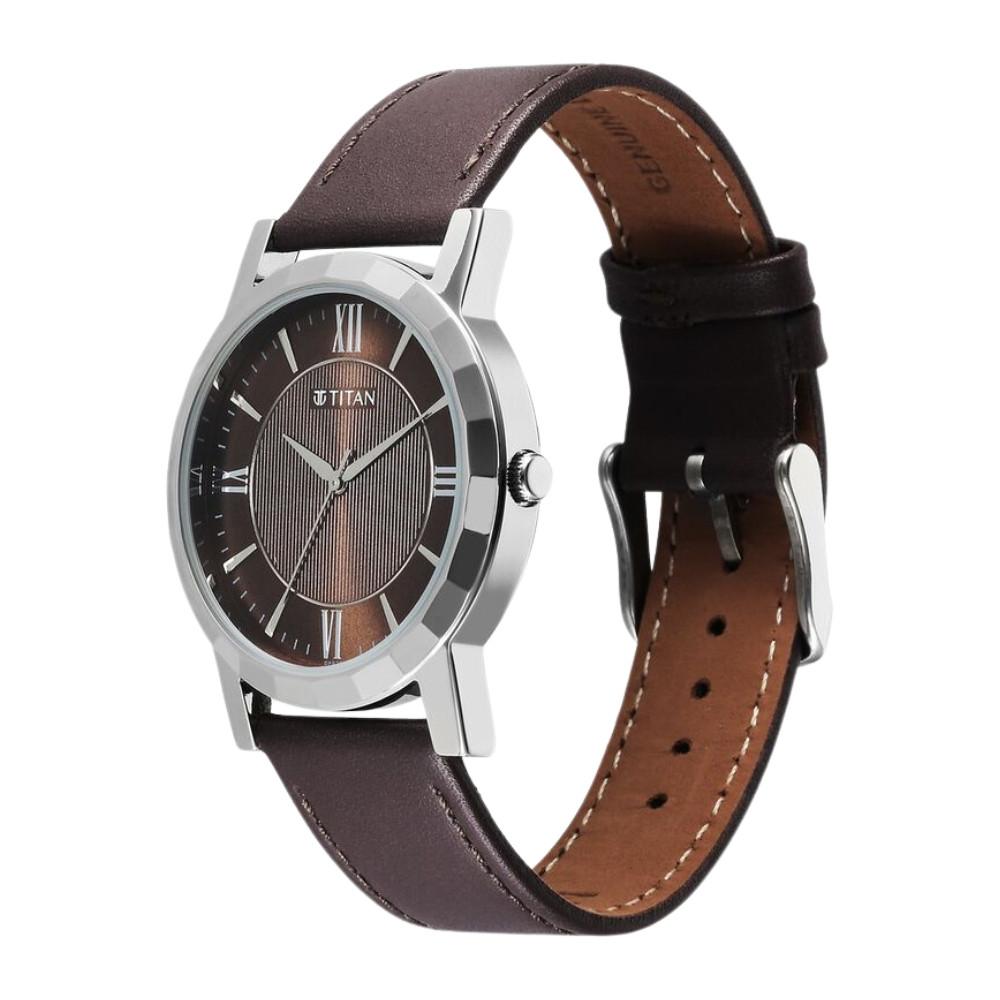 Titan 1644Sl01 Karishma Zing Quartz Analog Brown Dial Leather Strap Watch For Men C