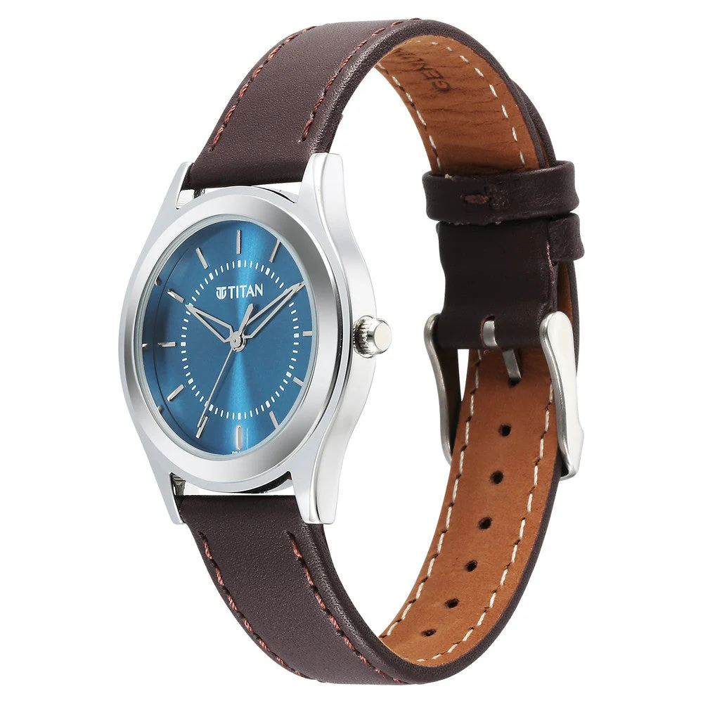 Titan 1648Sl01 Karishma Zing Quartz Analog Blue Dial Leather Strap Watch A