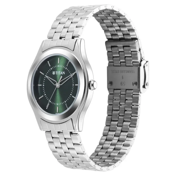 Titan 1648SM01 Karishma Zing Quartz Analog Green Dial Stainless Steel Strap Watch d