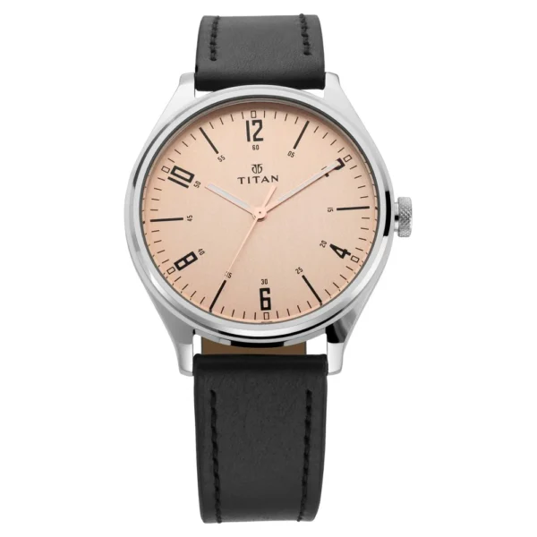 Titan 1802SL03 Workwear Champagne Dial Analog Leather Strap watch for Men